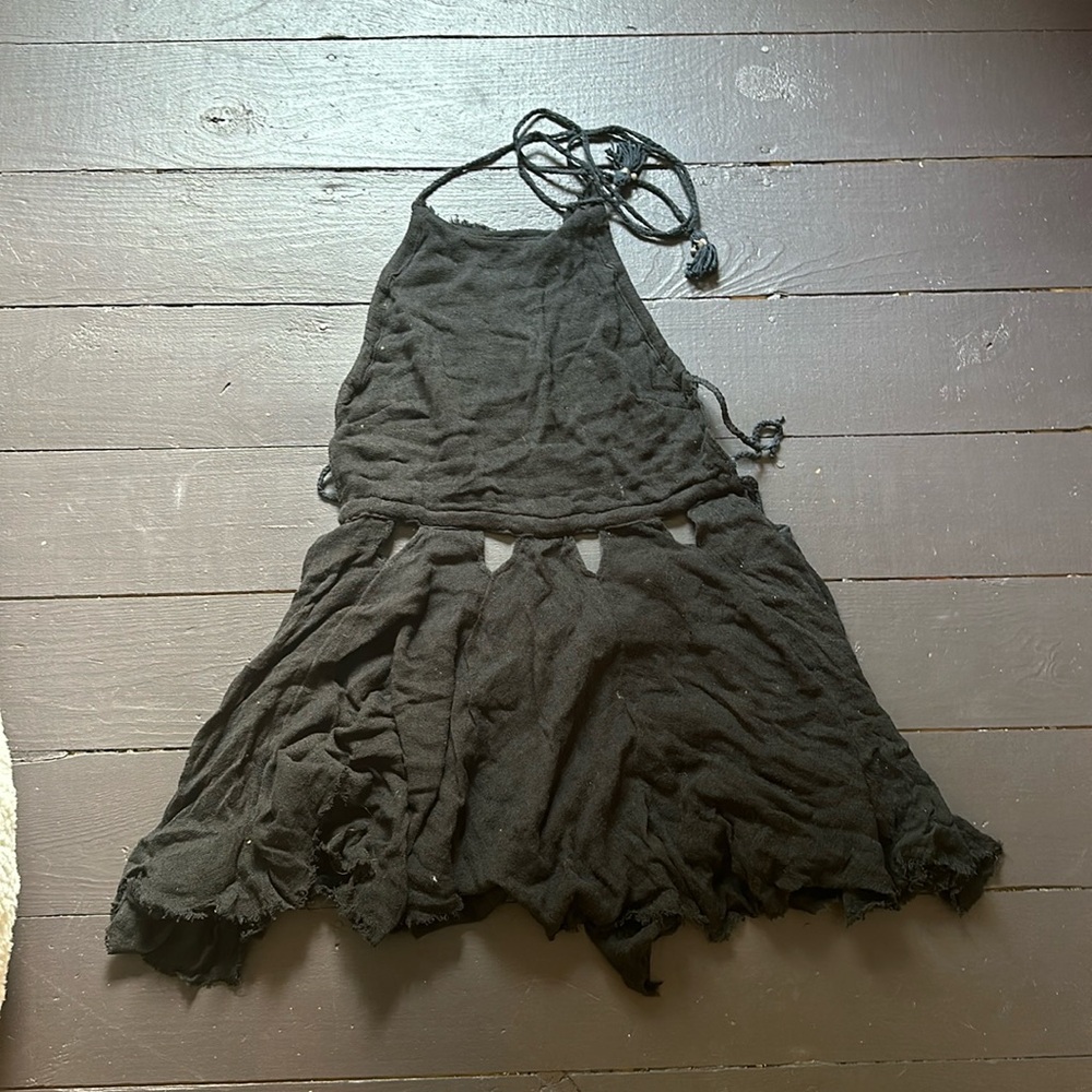 Free people gauze open back cut out skater dress beach coverup mini high neck
